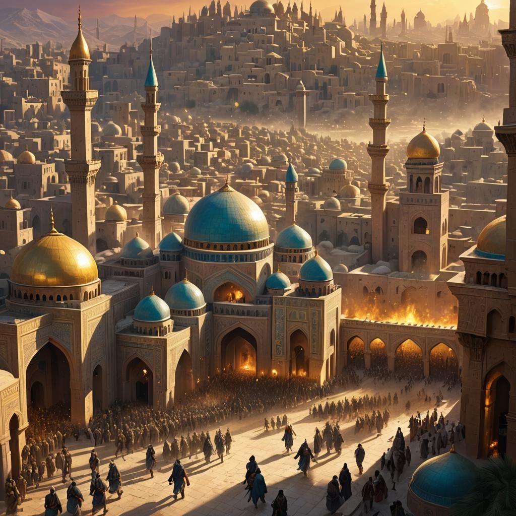 Muslim Soldiers Marching Through Ancient City