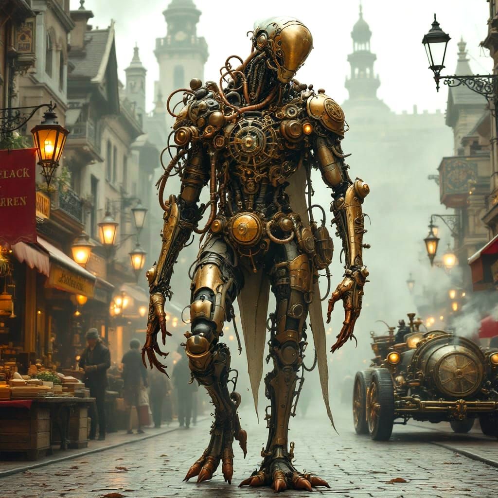 Steampunk Clockwork Alien in Victorian Market