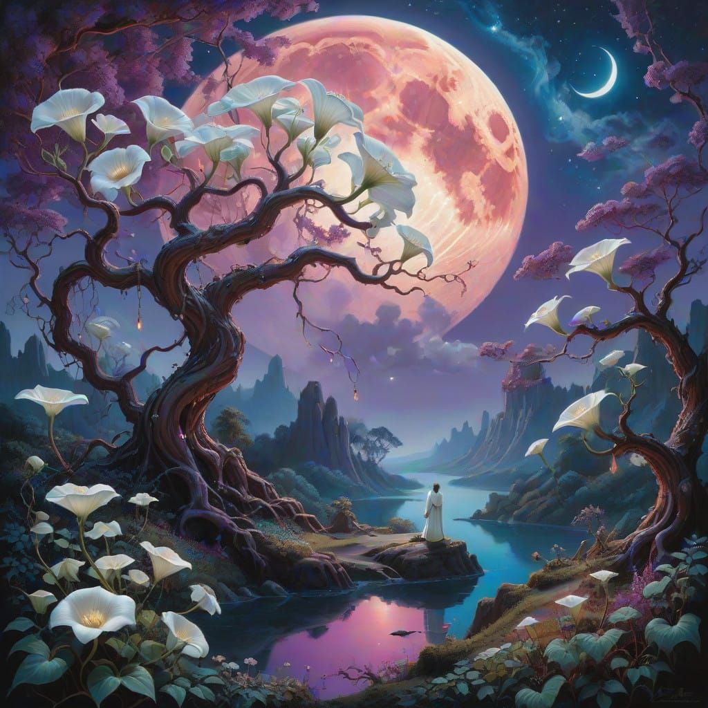 Surreal Moonlit Forest Scene in Dreamlike Fantasy Style