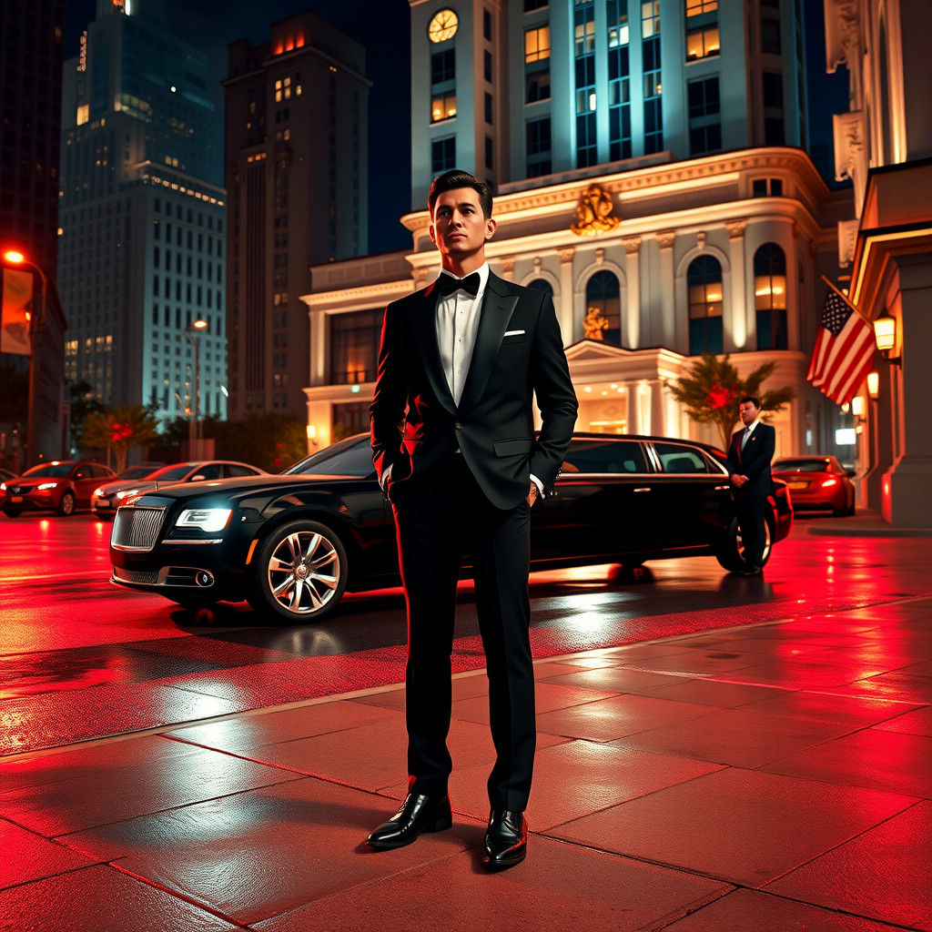 Elegant Individual at Luxury Hotel in Superrealist Style