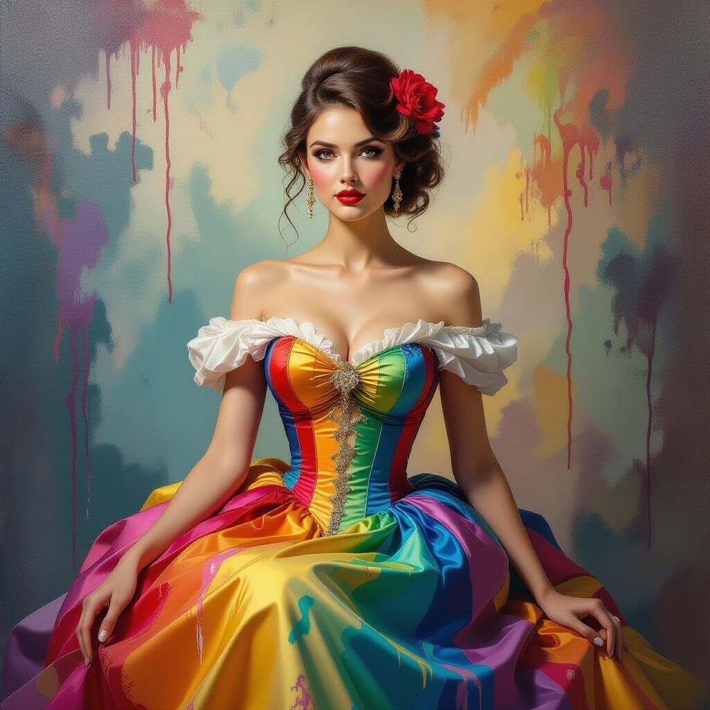 Elegant Surreal Woman in Dreamlike Melting Oil Painting