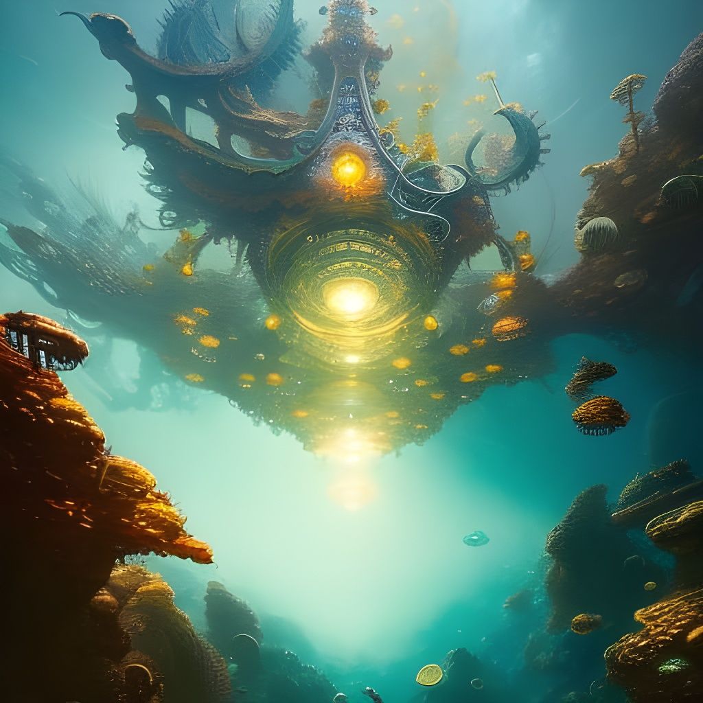 Steampunk Seahorses Underwater: Dynamic Concept Art