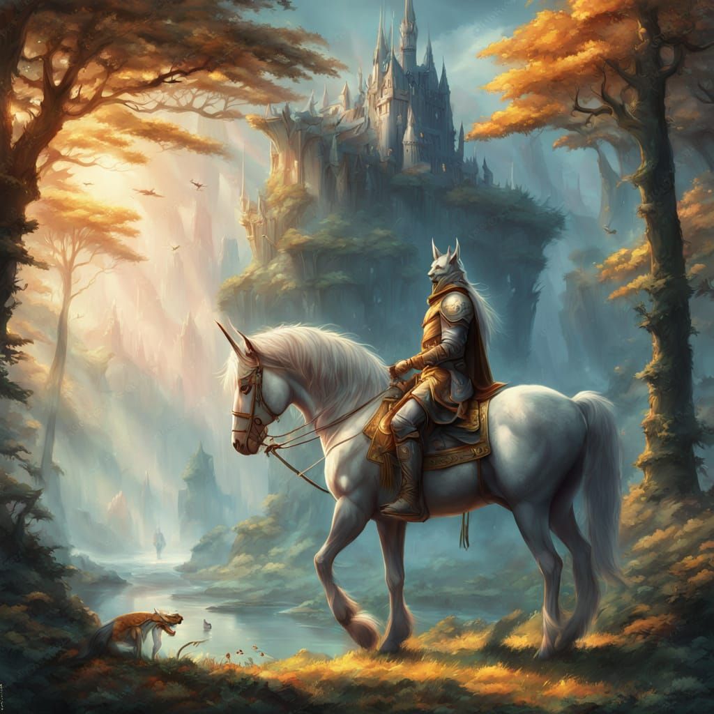 Regal Knight in Lush Fantasy Realm