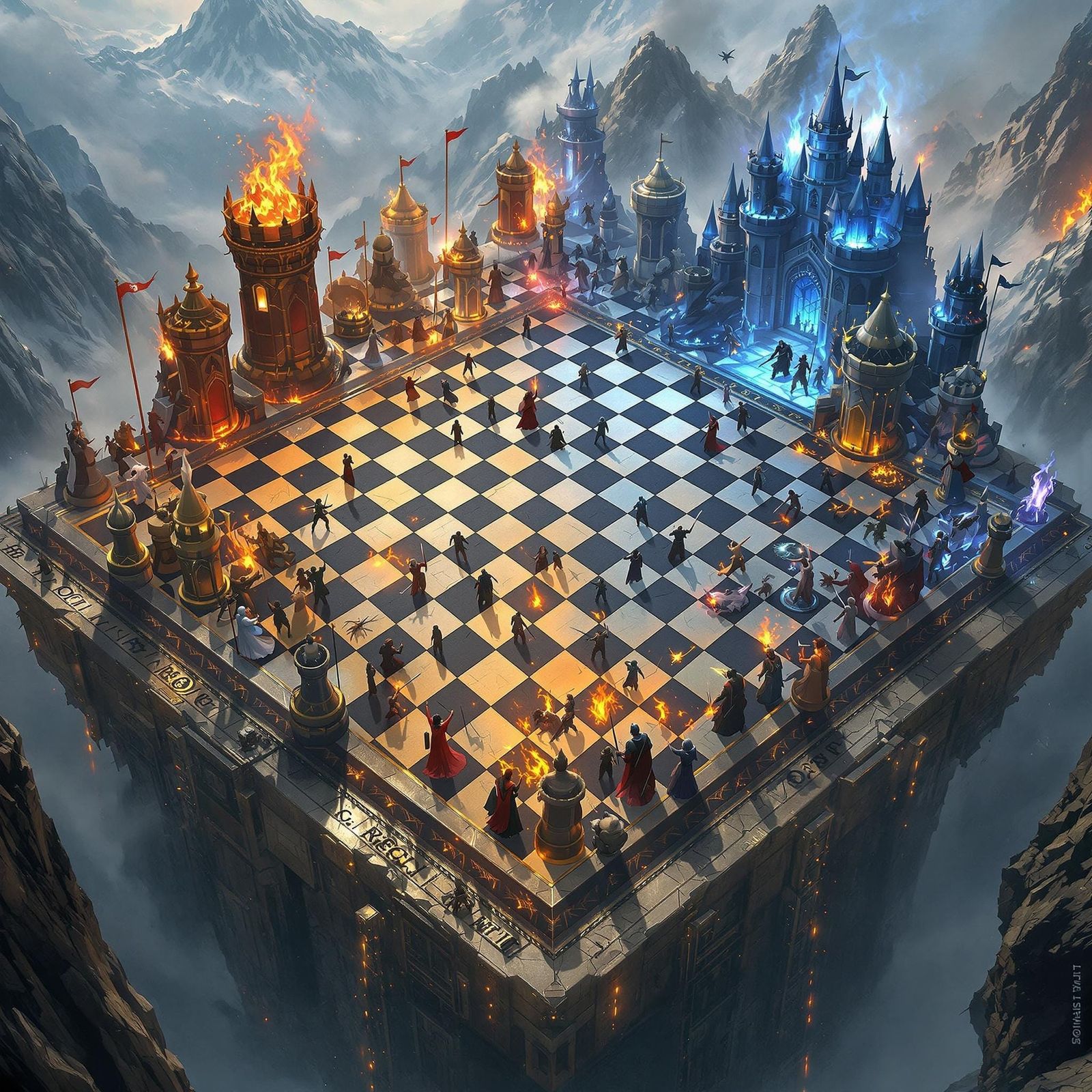 Fantasy Chessboard Battlefield in Hyperrealistic Illustratio...