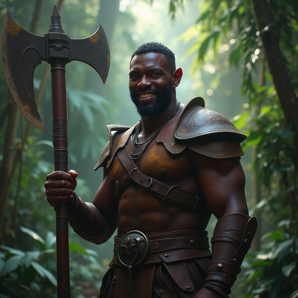 African Warrior in Rainforest, Dark Fantasy Concept Art