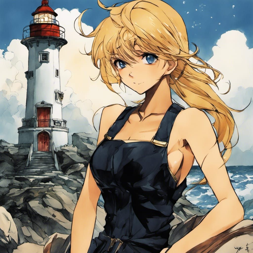 Lighthouse with Cute Face in Manga Style