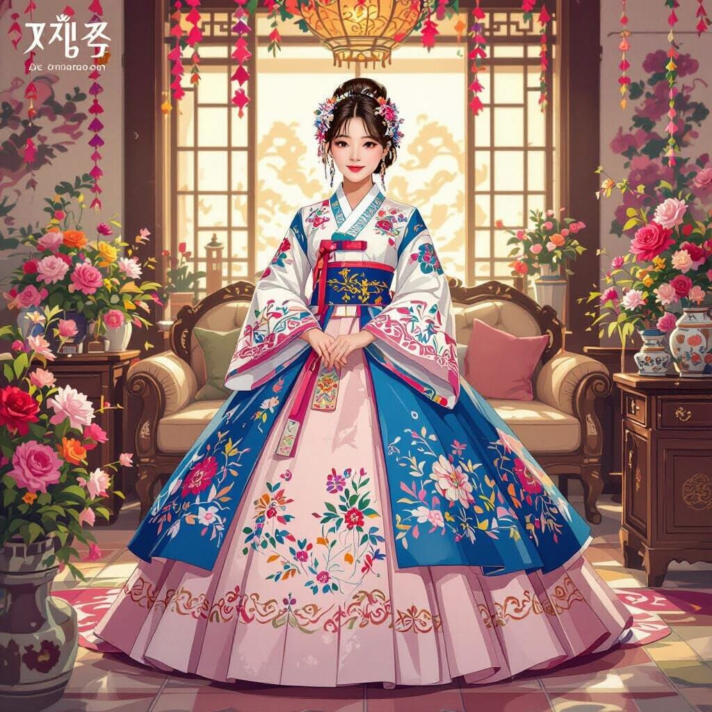 Quinceañera in Hanbok-Inspired Dress with K-Pop Elements