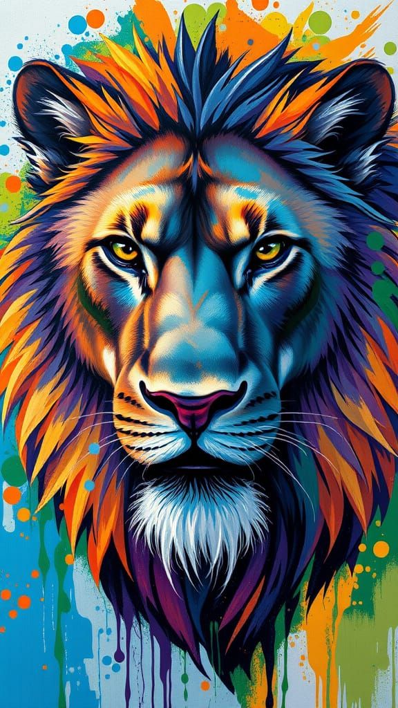 Majestic Wolf in Vibrant Splatter Style Painting