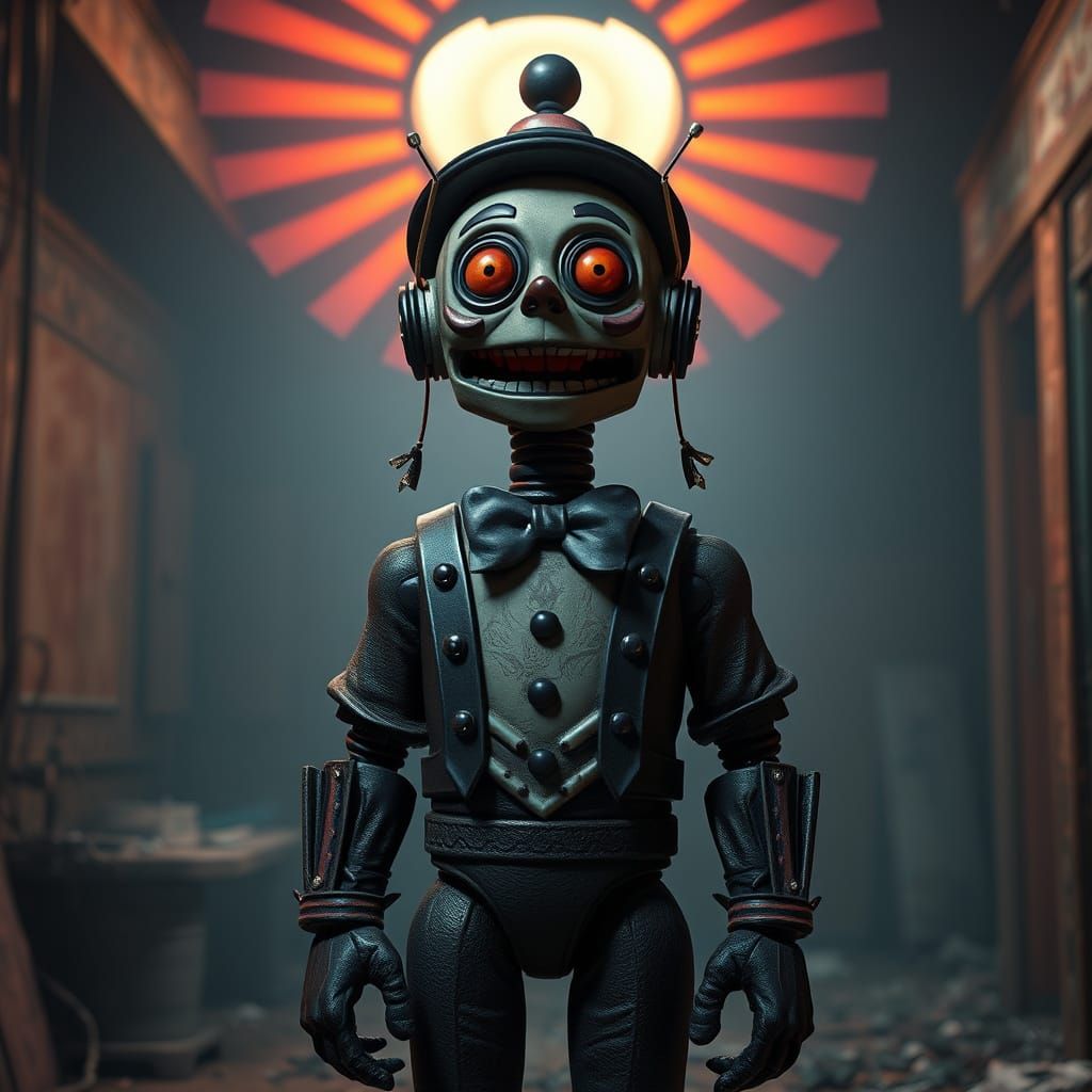 Haunted Carnival Robot in Vibrant, Stylized Twist