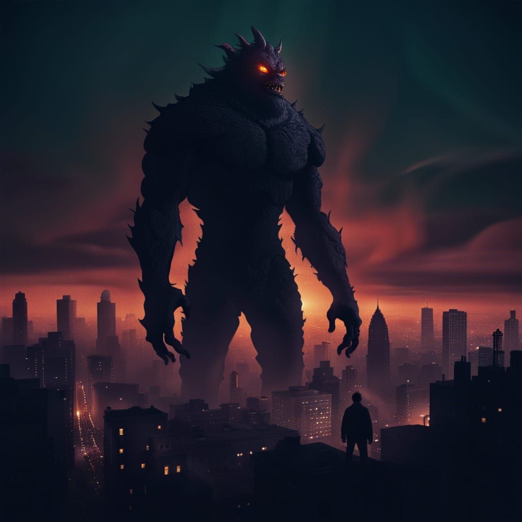 Giant Shadow Kaiju Looms Over Gritty City