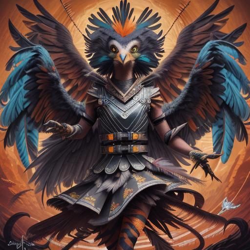 Sci-Fi Thunderbird in Leather Harness: Fantasy Art