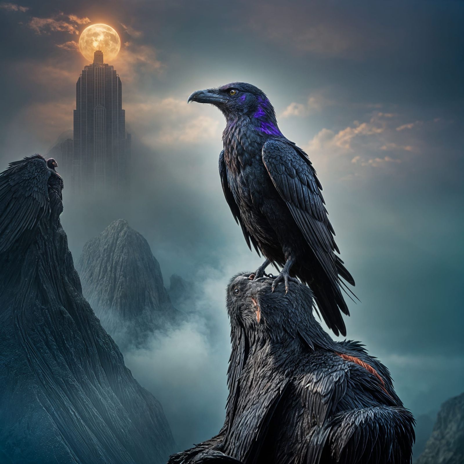 Cinematic Morrigan Crow in Dark Jewel Tones