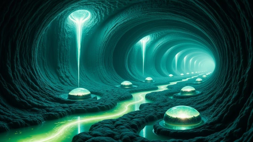 Surreal Underground Alien Chamber in Hyper-Realistic Style