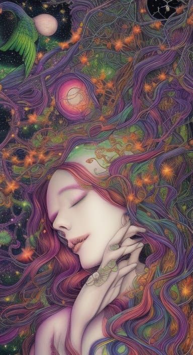 Sunset Wizard Woman in Fairytale Magic Realism