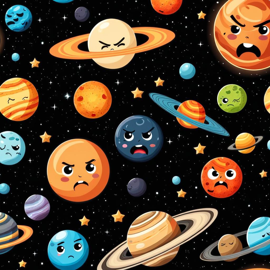 Colorful Cartoon Planets in Space