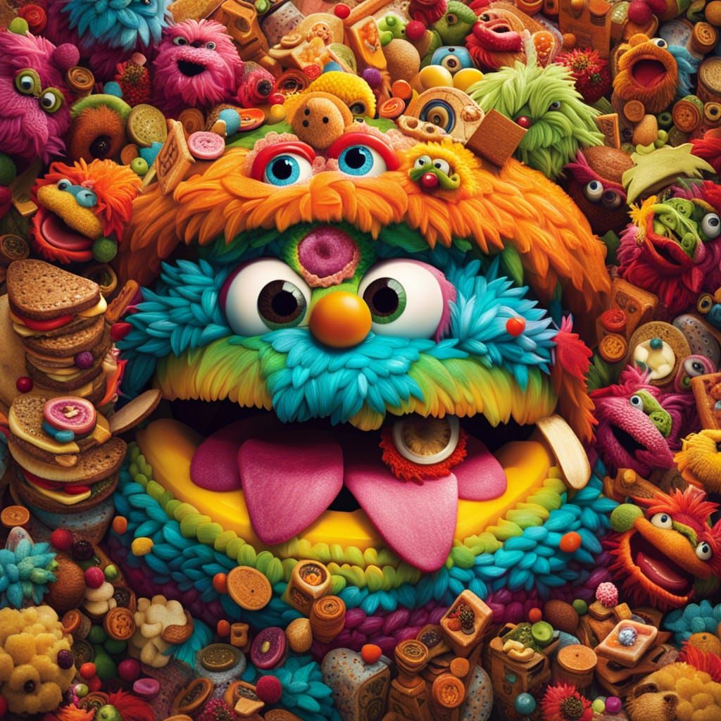 Isometric Muppet Monster Sandwich in Rainbow Colors