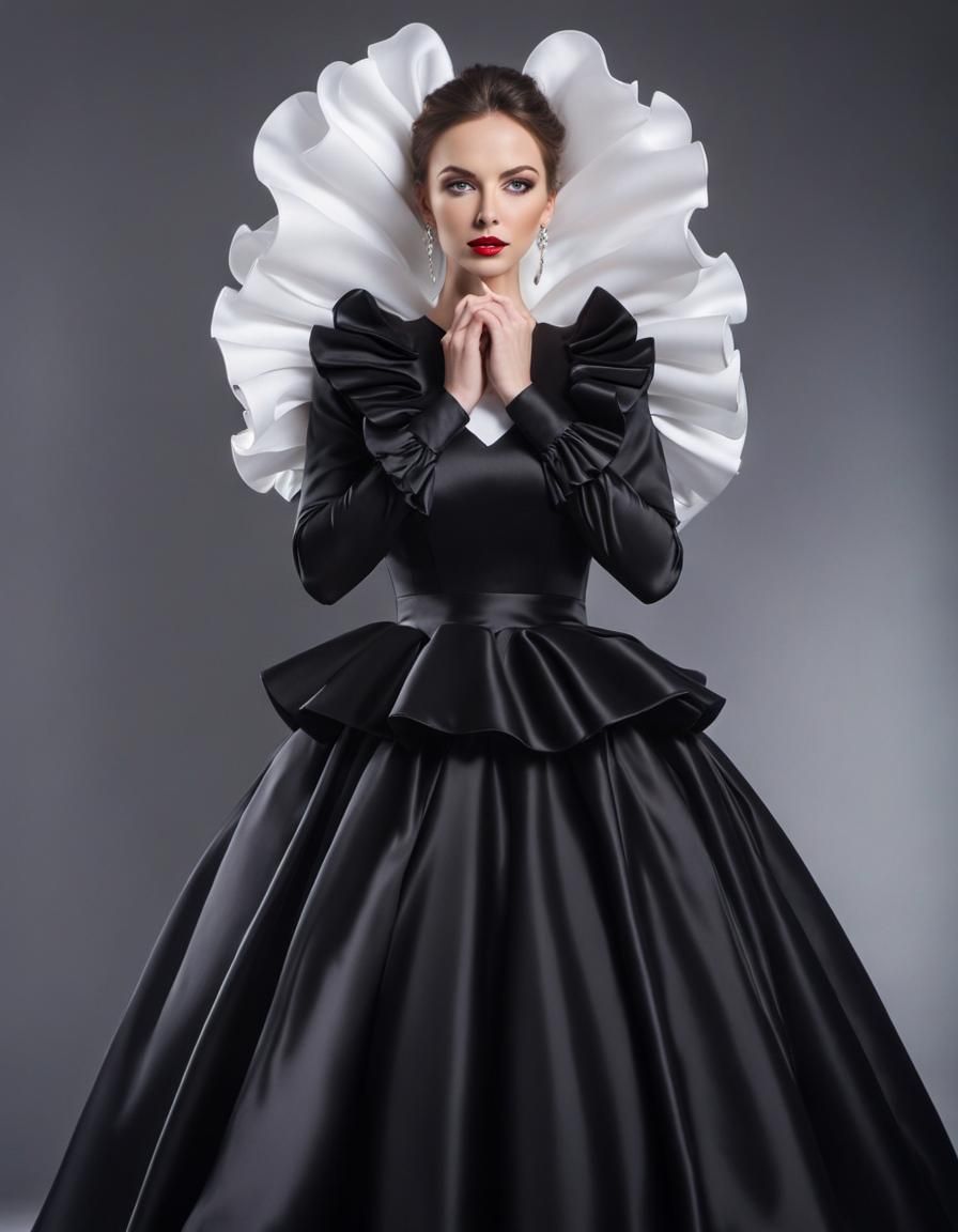 Woman in Black Satin Dress, Professional Photography