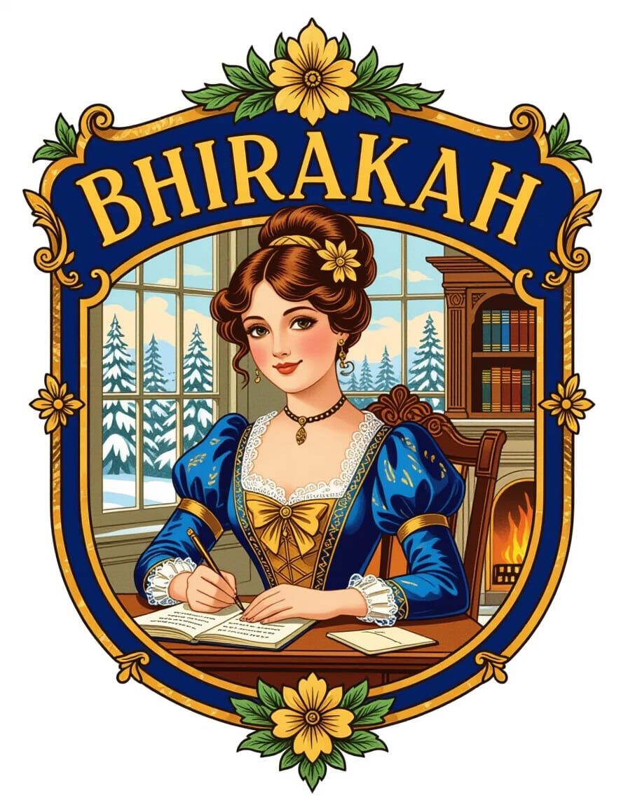 Victorian Logo Emblem for Bhirakah with Lady Writing