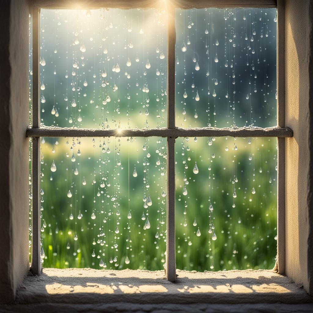 Raindrops on Glass with Heavenly Light