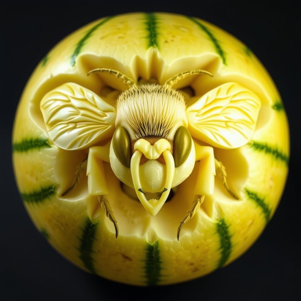 Botanical Bee Sculpture on Honeydew Melon