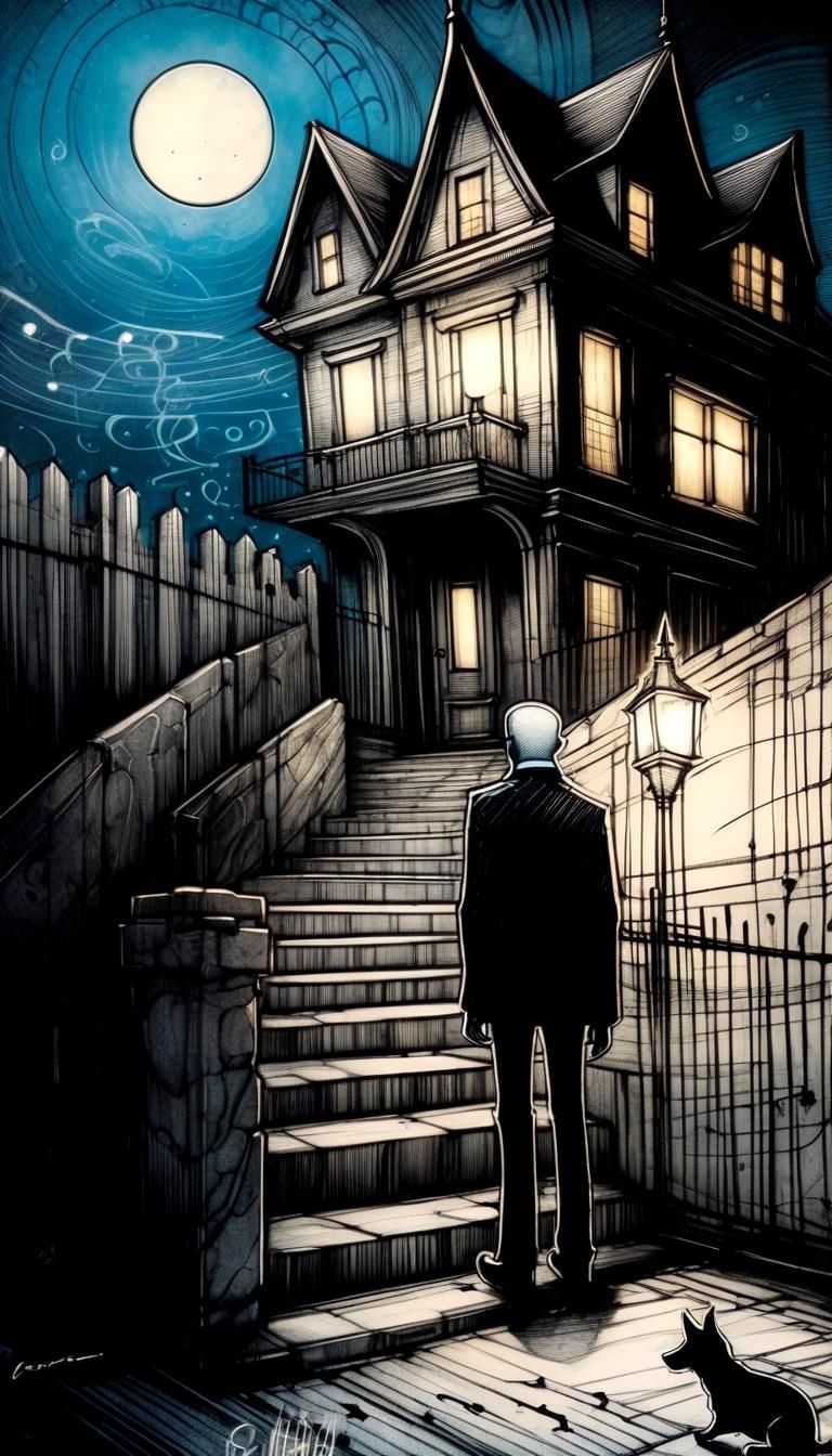 Ethereal Figure Strolls into Dreamlike Doodle World