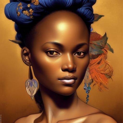 African Woman Portrait in Renaissance Style