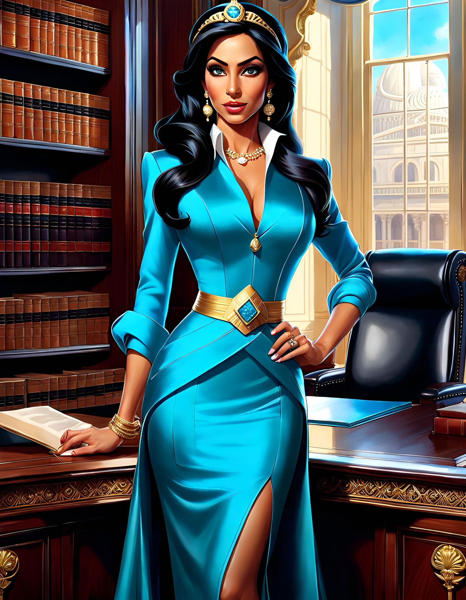 Princess Jasmine as Prime Minister: Photorealistic Masterpie...
