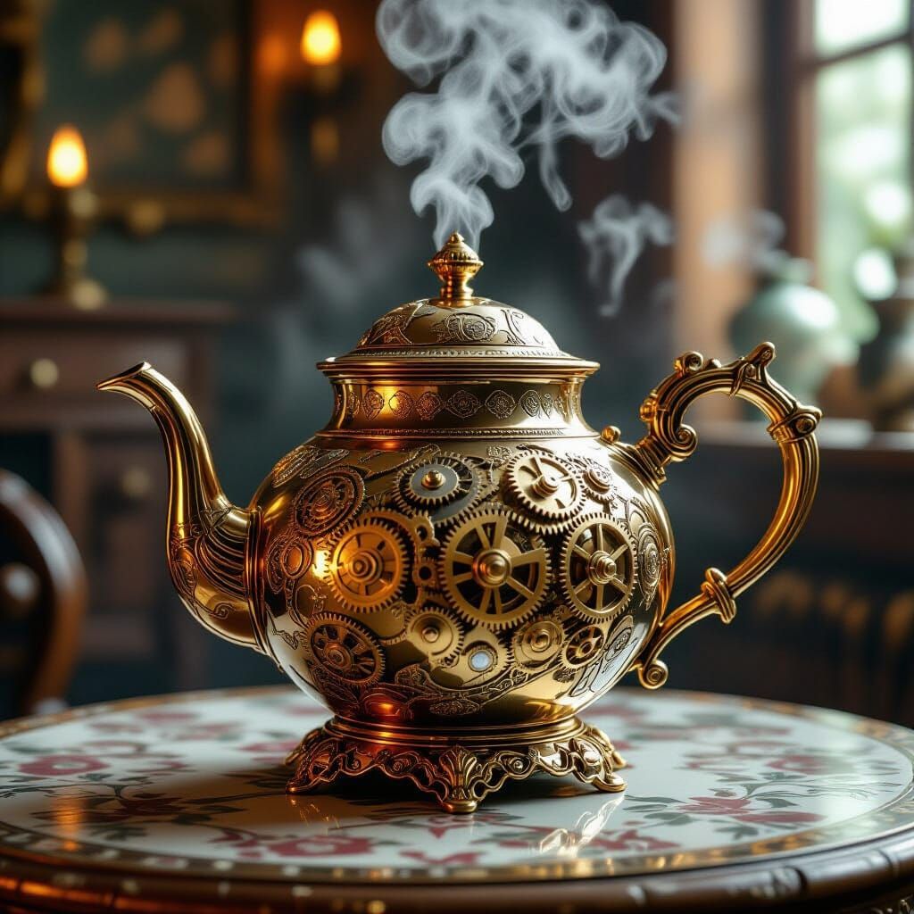 Steampunk Teapot Automaton in Art Nouveau Style