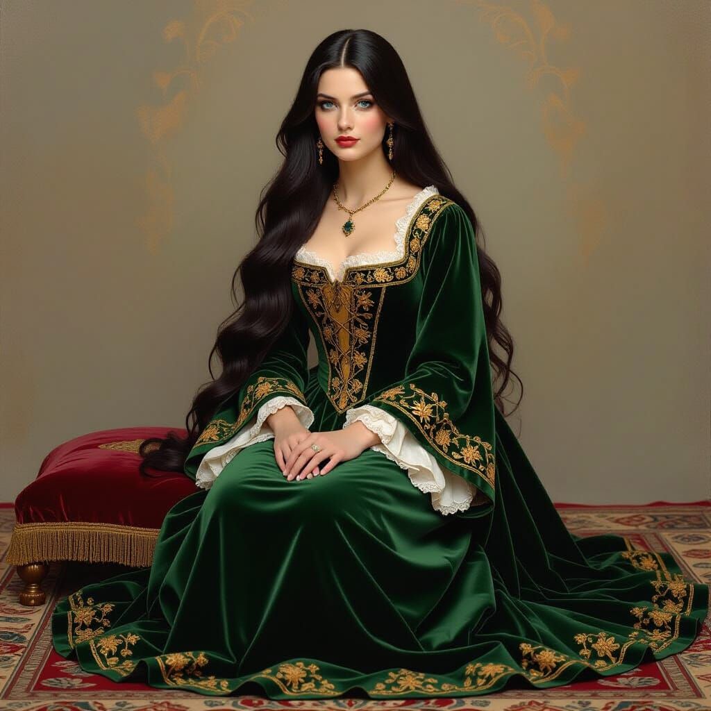 Medieval Woman Receiving Nobility in Pre-Raphaelite Style