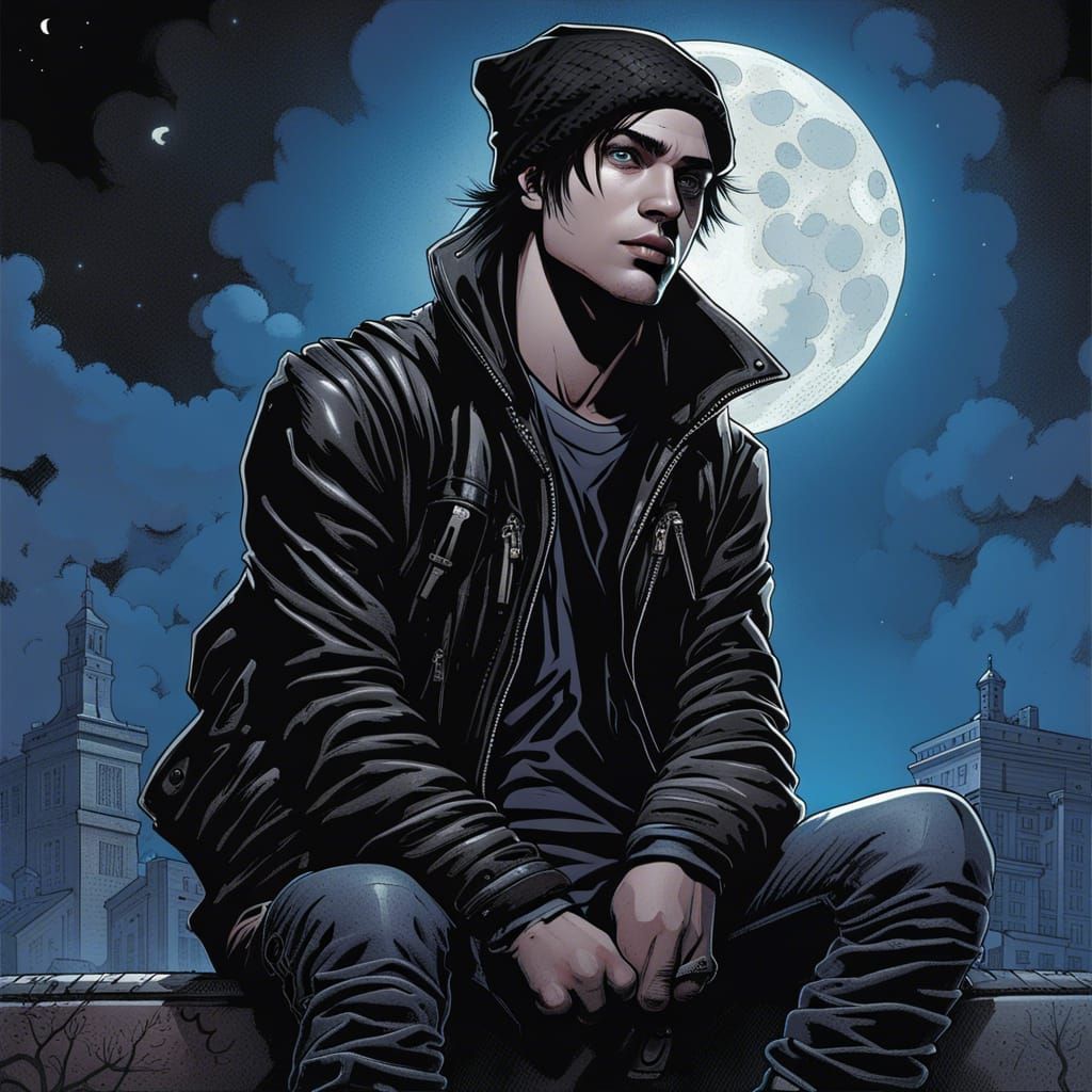 High Gothic Young Man Under Full Moon