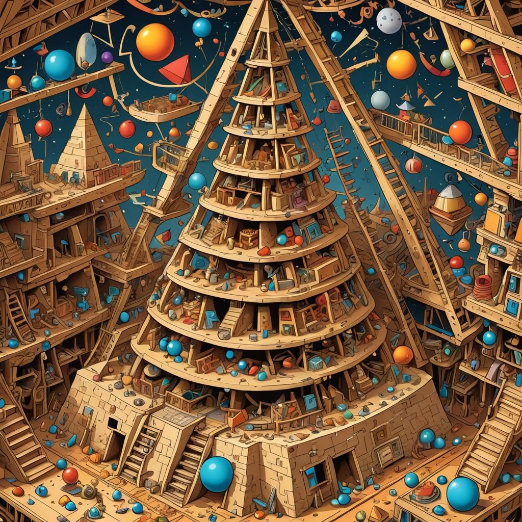 Rube Goldberg Pyramid Cutaway Diagram