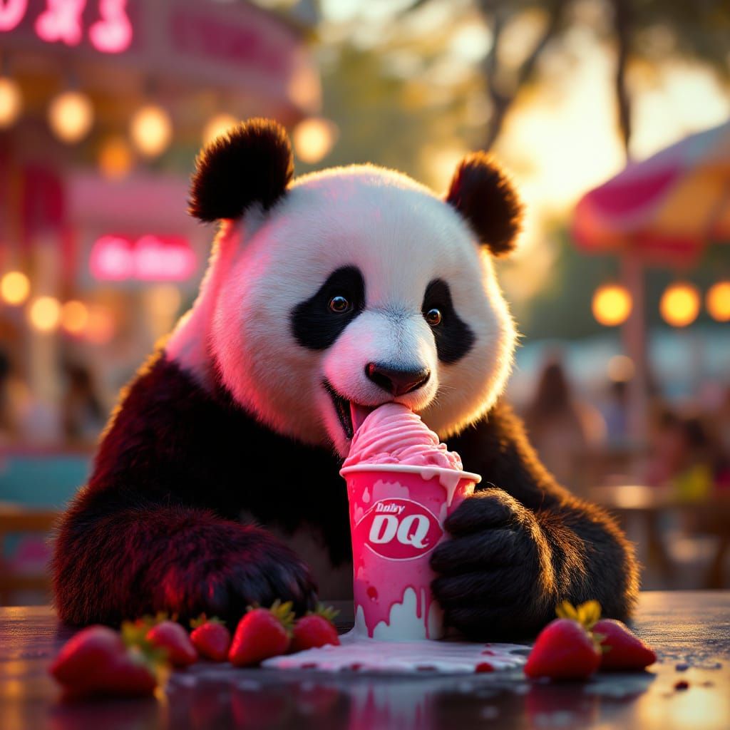 Panda's Joyful Summer Treat: A Cinematic Still
