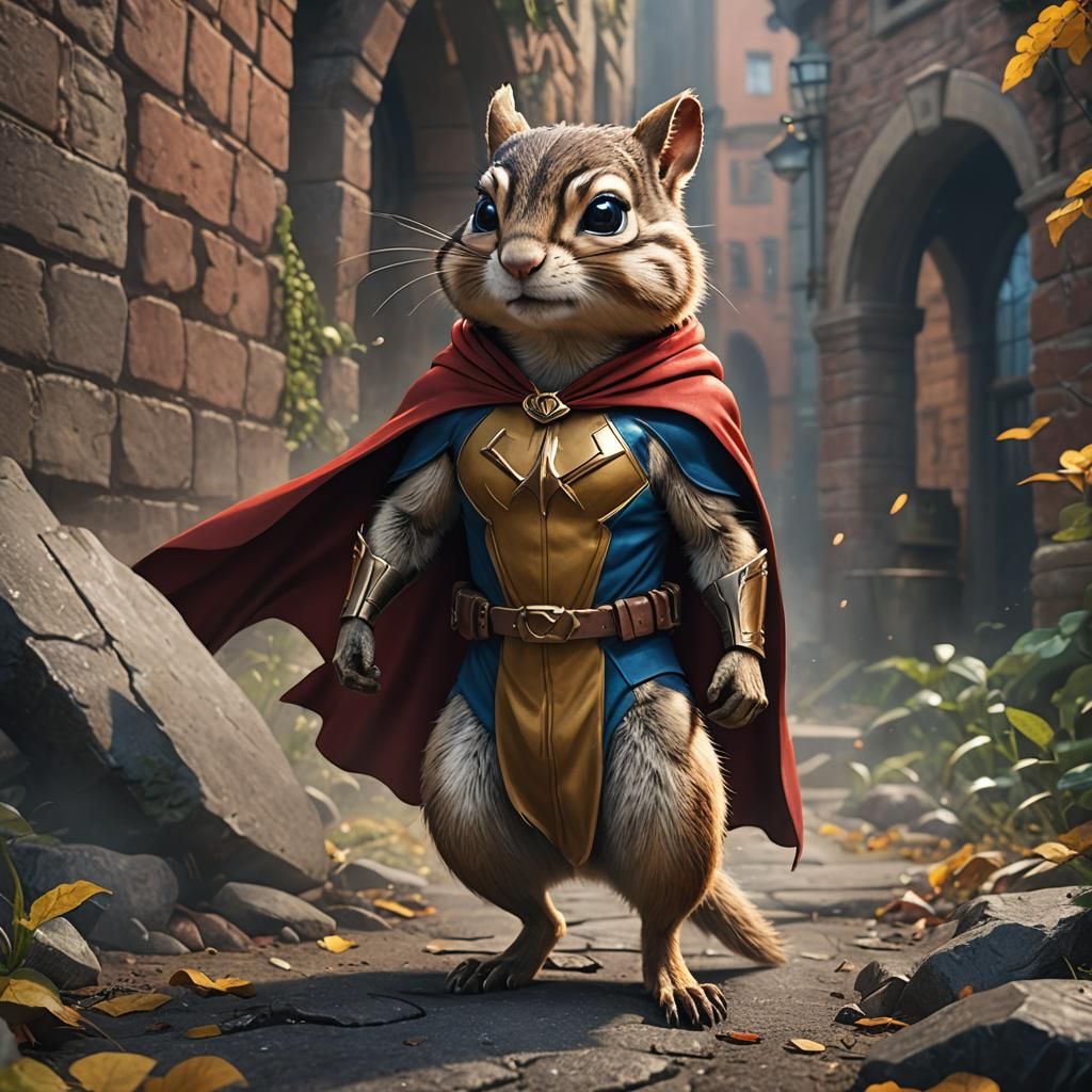 Superhero Chipmunk in Detailed Digital Painting