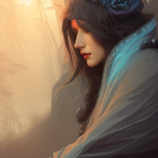 Enchanting Winter Witch Portrait in Art Nouveau Style