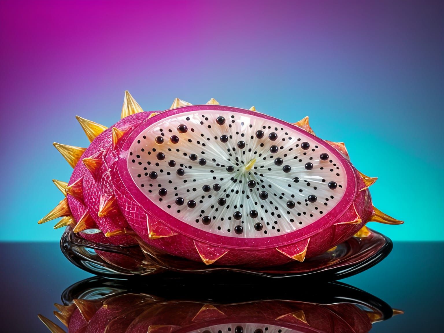 Hyper-realistic glass dragon fruit sculpture