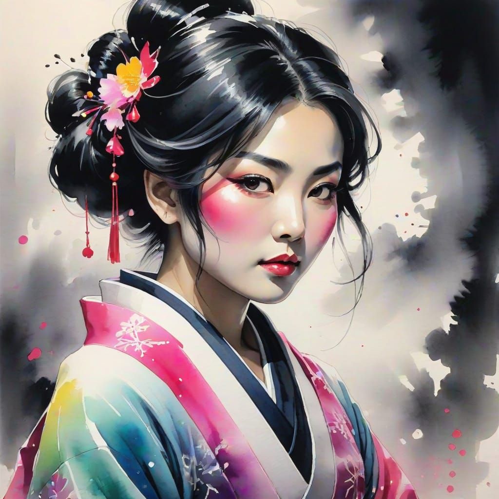 Gogo Ubari in Sumi-e Japanese Ink Painting