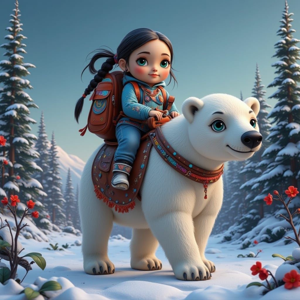 Inupiat-Inspired Girl Rides Polar Bear Through Alaskan Winte...