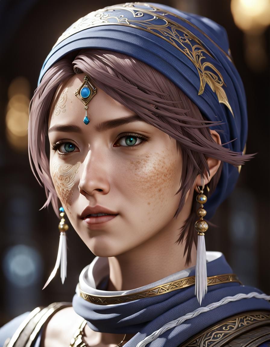 Yuna from Final Fantasy in Final Fantasy Style