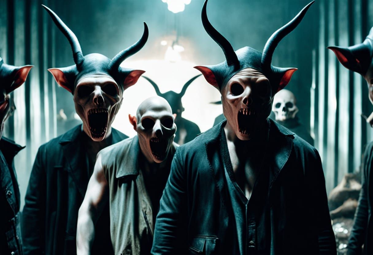 Joyful Celebration Under Sinister Spirit's Gaze in Surreal O...