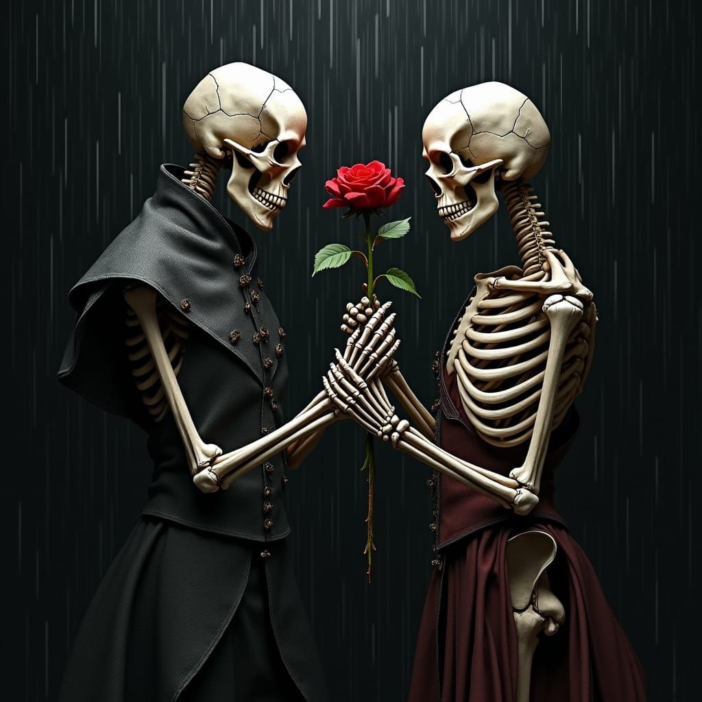 Gothic Skeletons Waltz in the Rain