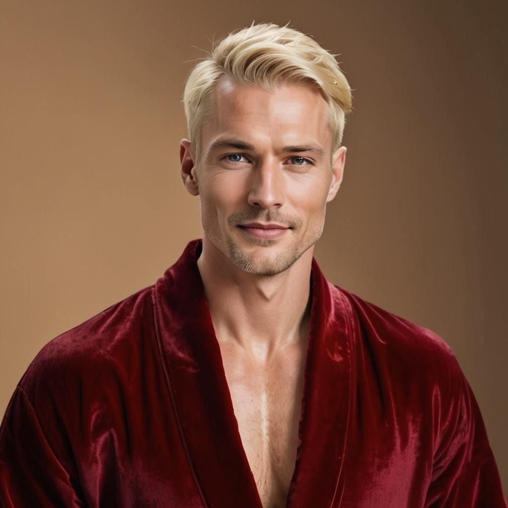 Blond Man in Red Robe, Neo-Impressionist Portrait