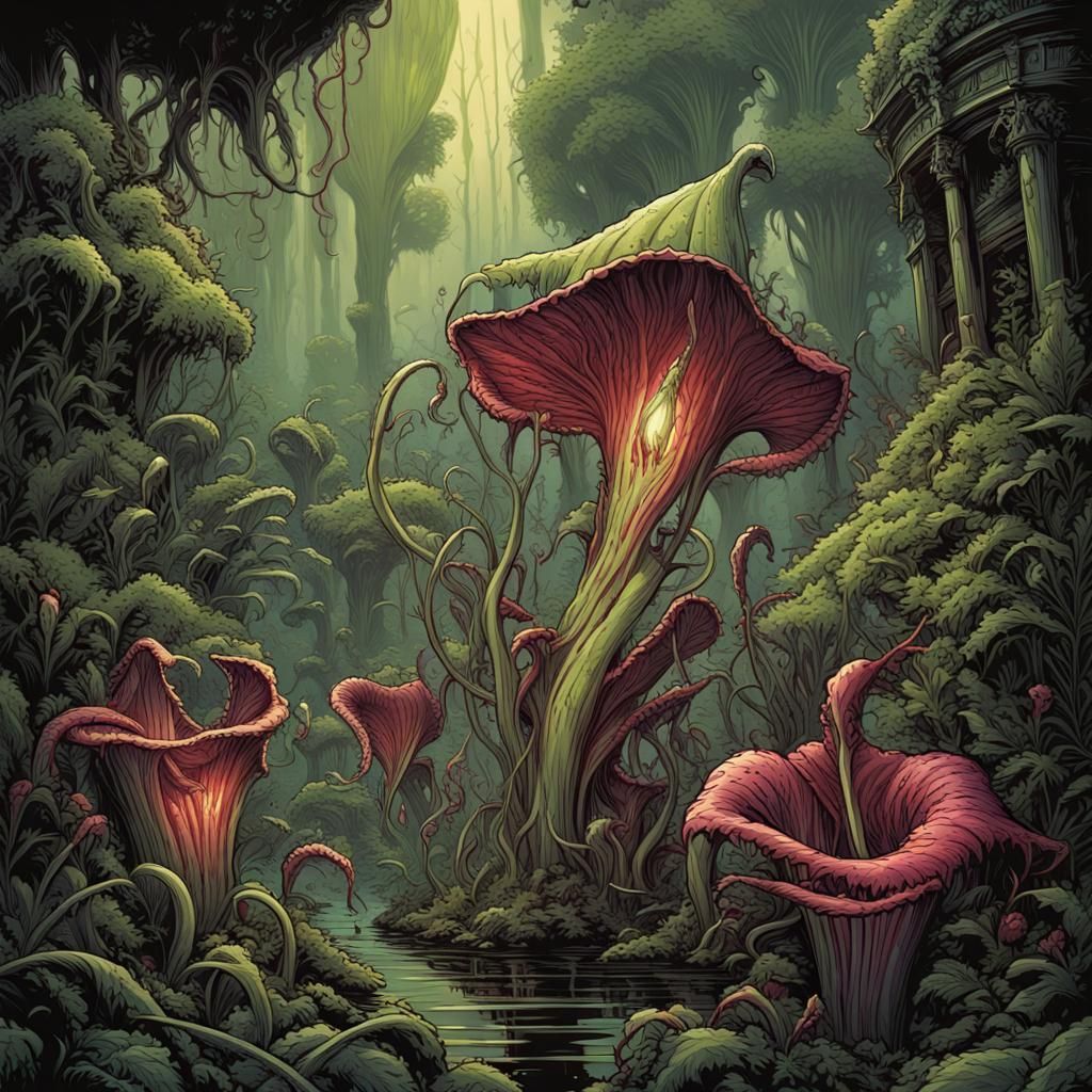 Giant Carnivorous Plant in Comic Book Style
