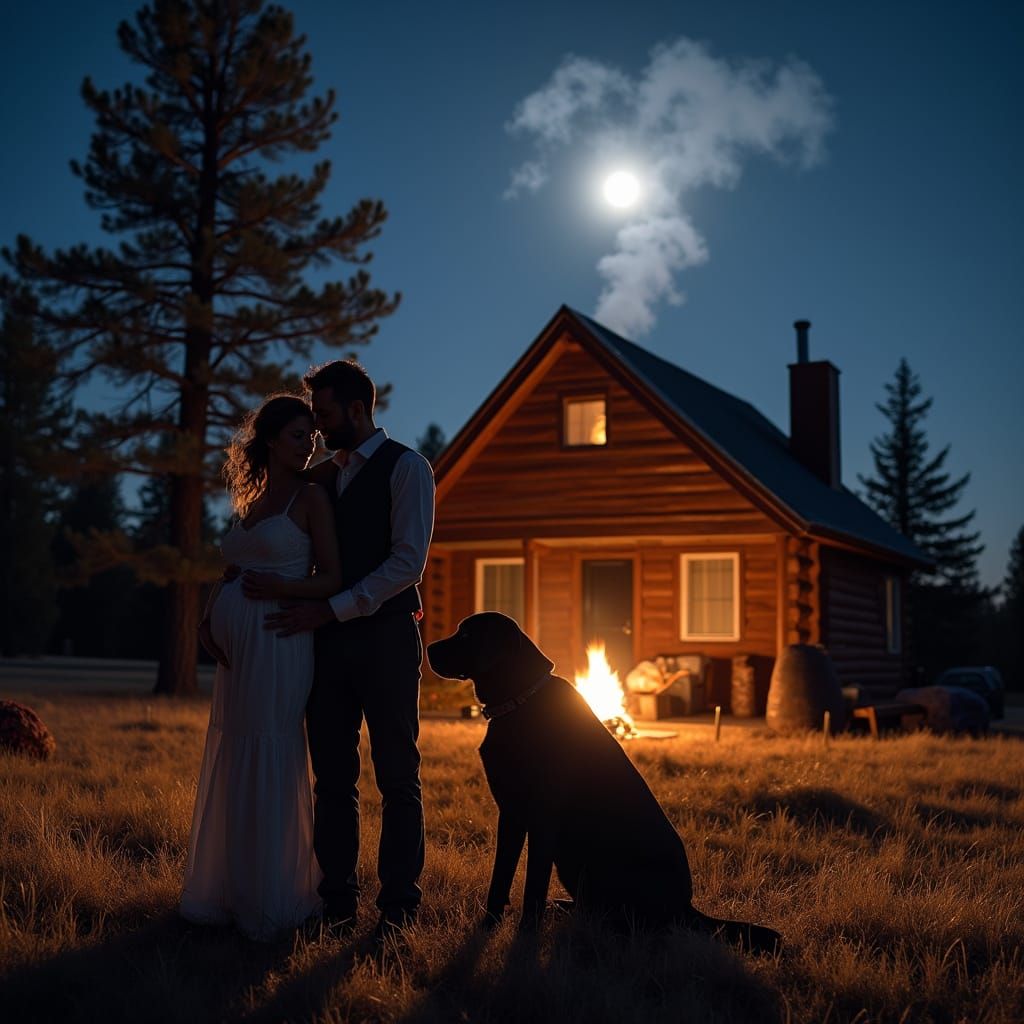 Montana Newlyweds Snuggle Under Moonlight with Dog