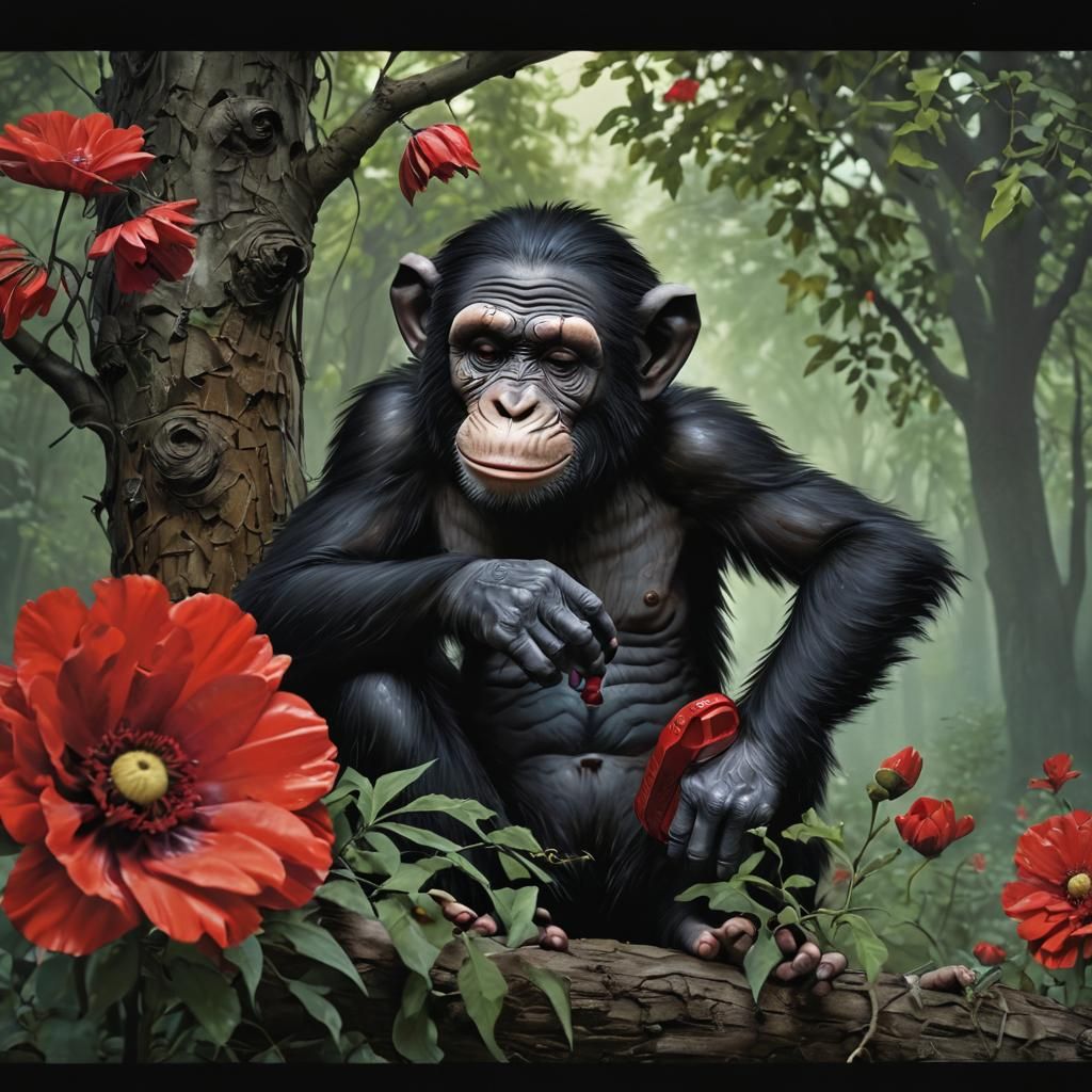 Chimp Sleeping in Tree: Tim Burton Comic Art