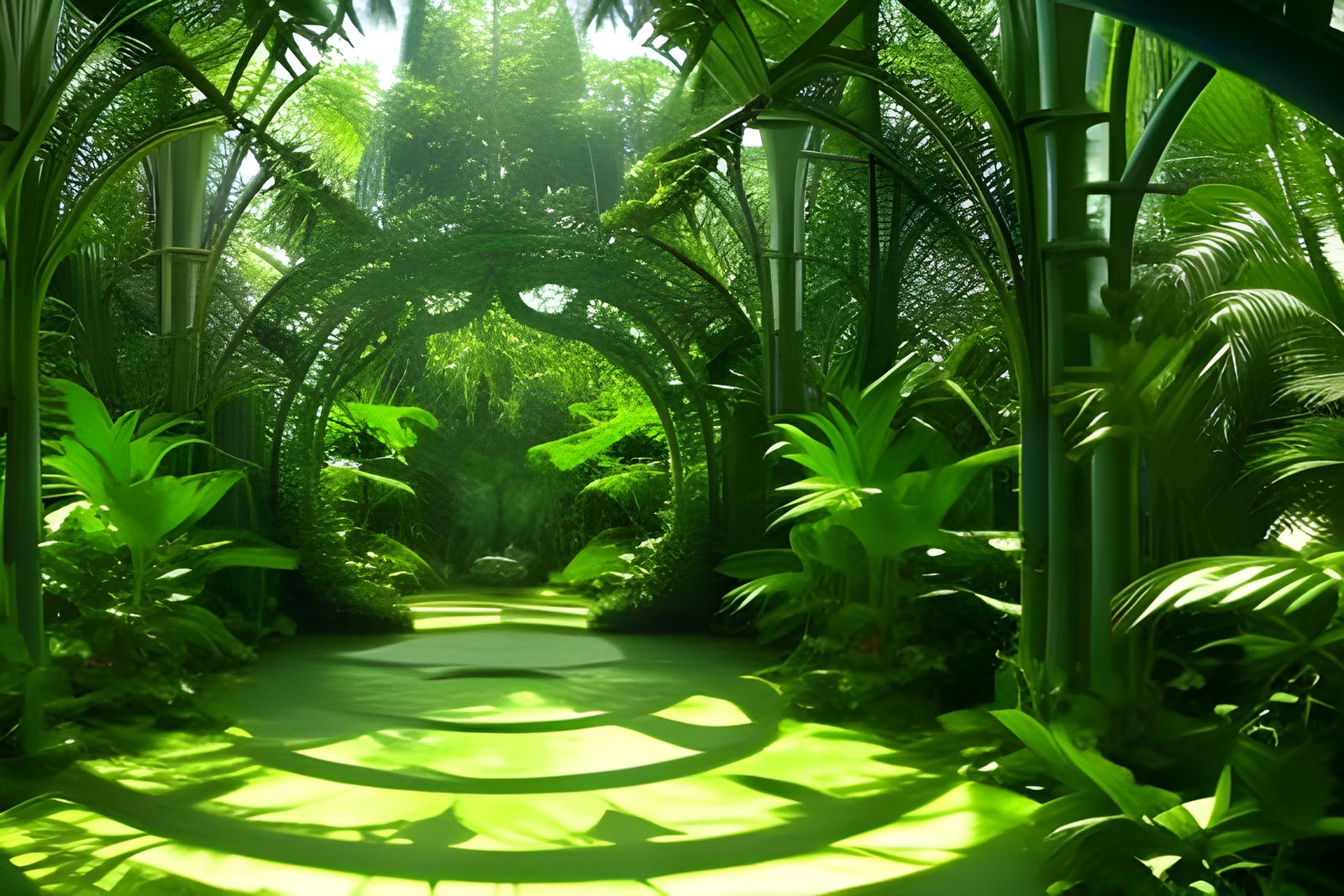 Lush Botanical Garden in Gothic Greenhouse: Digital Matte Pa...