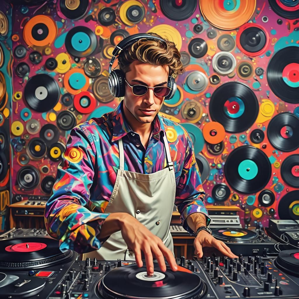 Retro-Chic DJ in Funk Art Style Studio