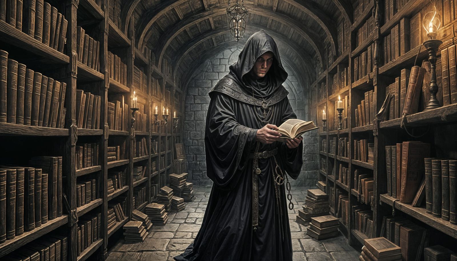 Occult Monk in Medieval Torture Chamber