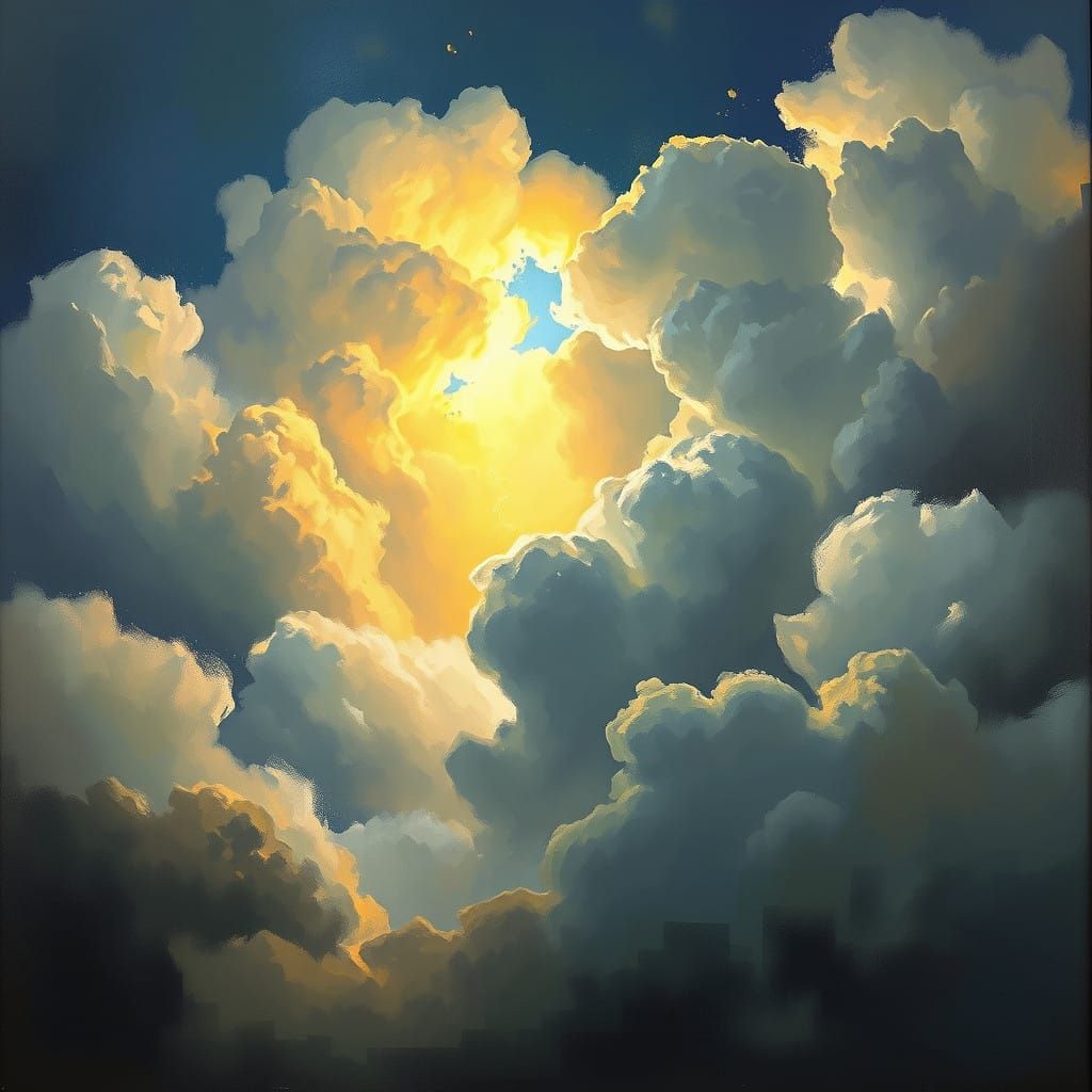 Ethereal Stormscape with Radiant Opening and Lightning Bolt