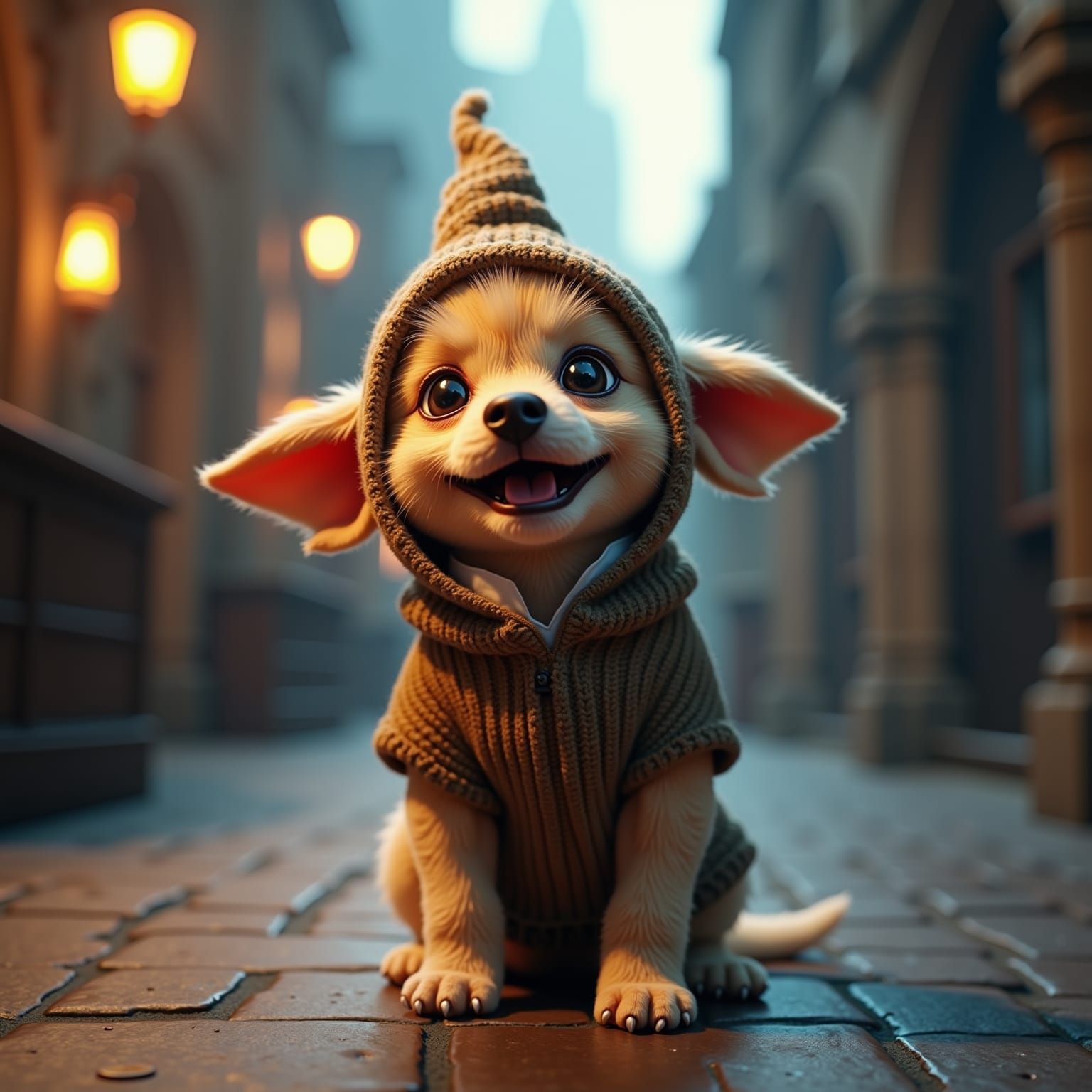 Happy Dog as Dobby in 3D Hogwarts Scene