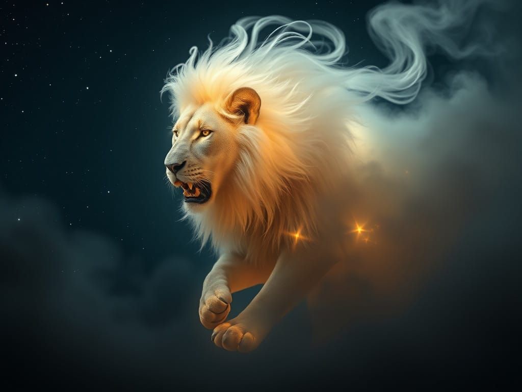 Ethereal Lion Emerges from African Night Skies